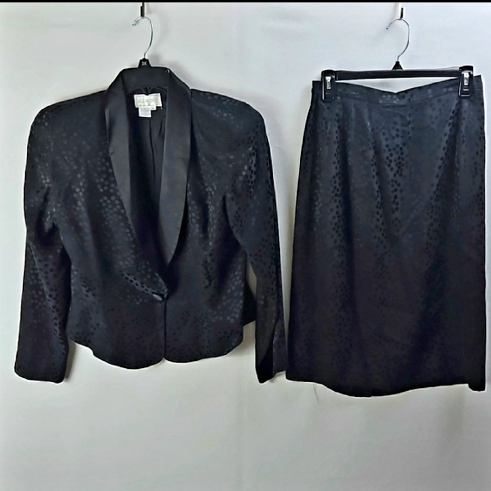 Silk Studio Vintage‎ Black 100% Silk Skirt Suit Set Sz 14